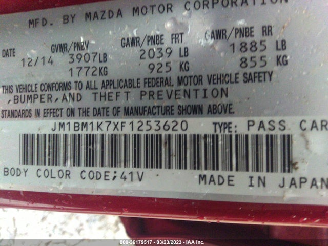 2015 MAZDA MAZDA3 I SPORT VIN: JM1BM1K7XF1253620