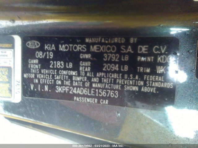 3KPF24AD6LE156763 KIA Forte Lxs