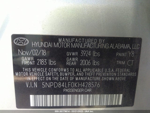 Hyundai ELANTRA SEL 2019 5NPD84LF0KH428576 Image 10