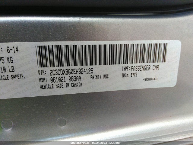 2014 DODGE CHARGER SE VIN: 2C3CDXBG0EH324125