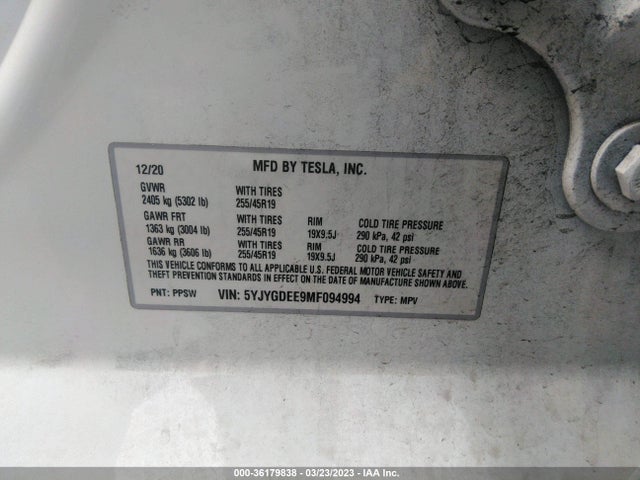 Tesla Model Y Long Range 2021 5YJYGDEE9MF094994 Image 11