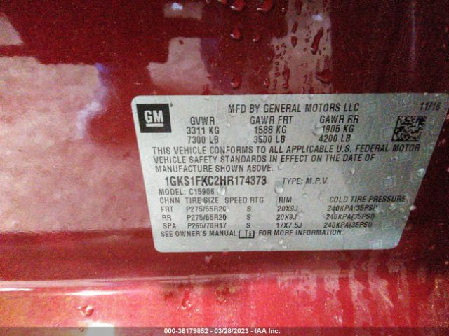 1GKS1FKC2HR174373 GMC Yukon Xl Sle