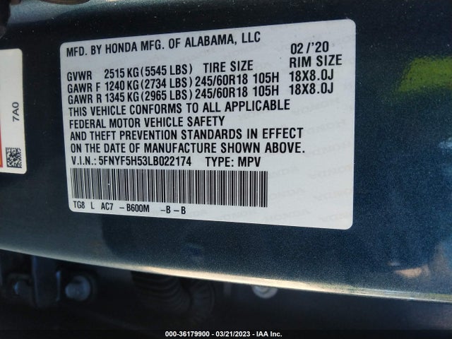Honda Pilot Ex-l 2020 5FNYF5H53LB022174 Image 9