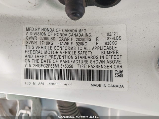 Honda Civic Sedan Lx 2021 2HGFC2F65MH545350 Image 9