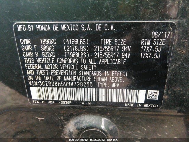 Honda HR-V EX 2017 3CZRU6H59HM728255 Image 10