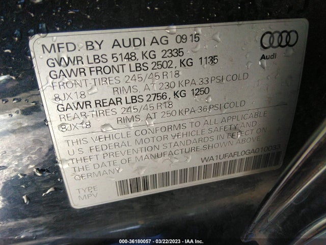 2016 Audi A6, VIN: WA1UFAFL0GA010033