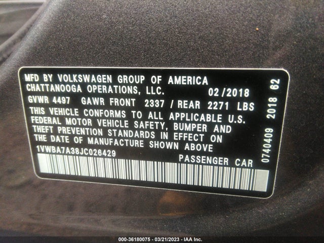Volkswagen Passat 2.0t Se 2018 1VWBA7A38JC026429 Image 9