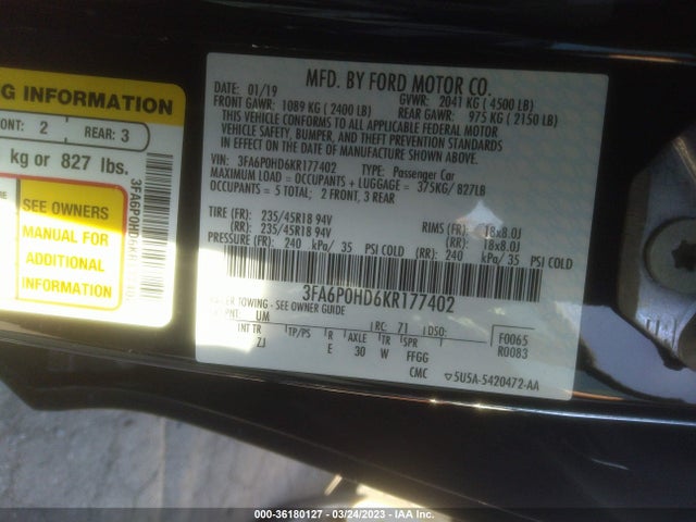 Ford FUSION SE 2019 3FA6P0HD6KR177402 Image 11