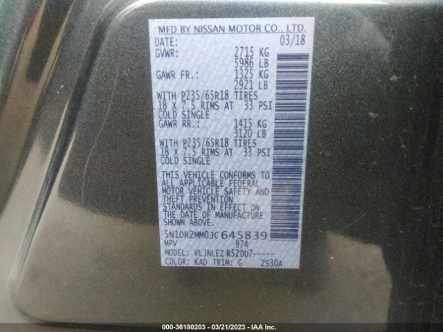 5N1DR2MM0JC645839 Nissan Pathfinder Sv