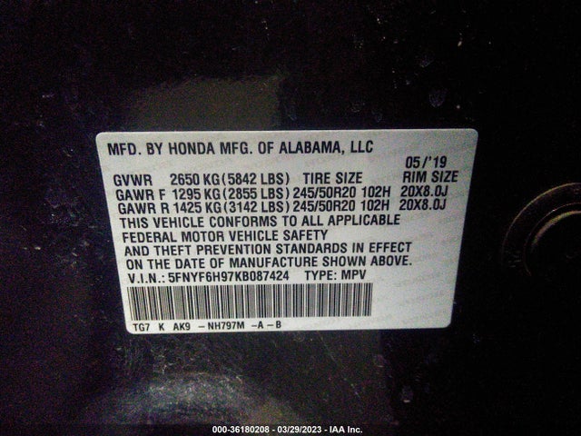 Honda Pilot Touring 8-passenger 2019 5FNYF6H97KB087424 Image 11