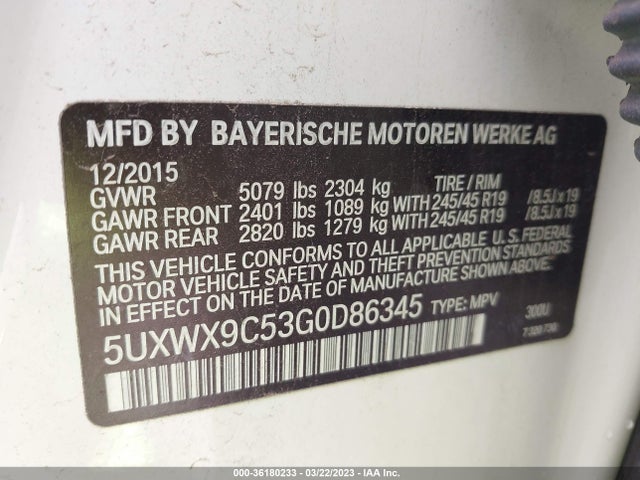 BMW X3 Xdrive28i 2016 5UXWX9C53G0D86345 Image 10