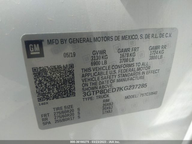 3GTP8DED7KG237285 GMC Sierra 1500 Slt