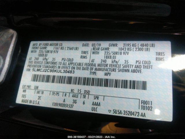 5LMCJ2C90KUL30483 Lincoln MKC SELECT