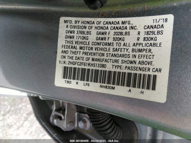 Honda Civic Sedan Lx 2019 2HGFC2F61KH513380 Image 10