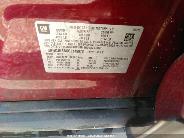 Chevrolet TRAX LS 2016 3GNCJKSBXGL149878 Image 9