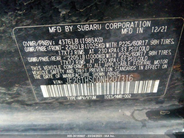 JF2GTHSC0NH207316 Subaru Crosstrek Sport