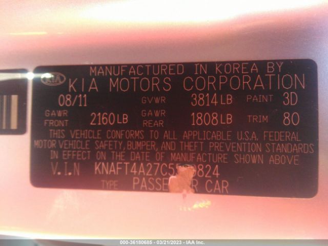 KNAFT4A27C5509824 KIA FORTE LX