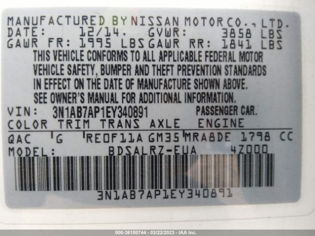 3N1AB7AP1EY340891 Nissan SENTRA SR