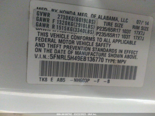 Honda ODYSSEY EX 2014 5FNRL5H49EB136770 Image 9