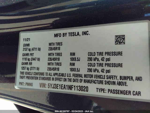 Tesla MODEL 3 2022 5YJ3E1EA1NF113020 Image 10