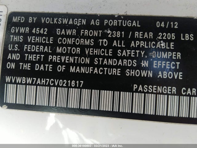 WVWBW7AH7CV021617 Volkswagen Eos Komfort