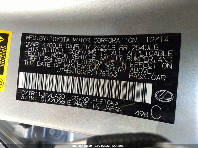 JTHBK1GG3F2178363 Lexus ES 350