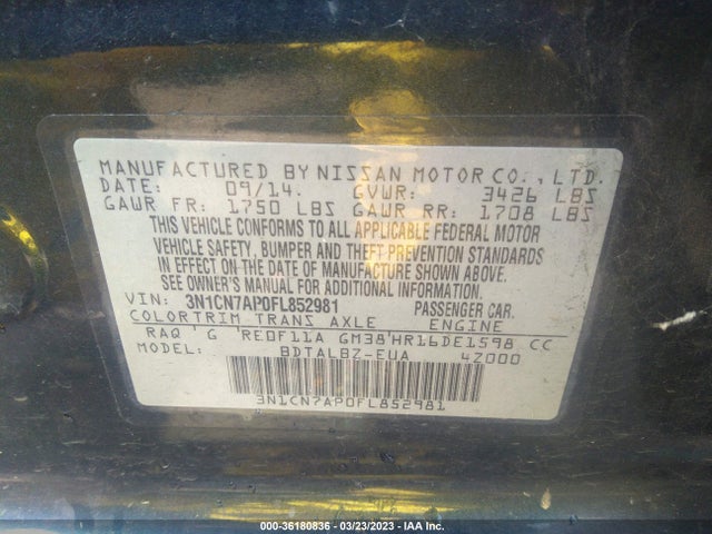 Nissan VERSA SV 2015 3N1CN7AP0FL852981 Image 11