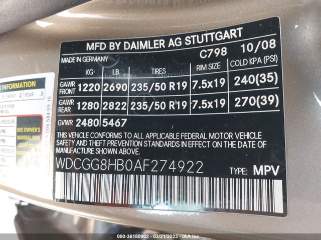 2010 MERCEDES-BENZ GLK-CLASS GLK 350 VIN: WDCGG8HB0AF274922