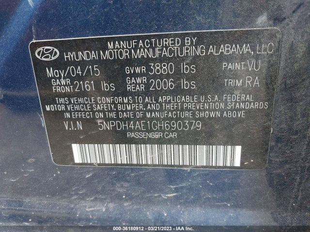 Hyundai ELANTRA SE 2016 5NPDH4AE1GH690379 Image 10