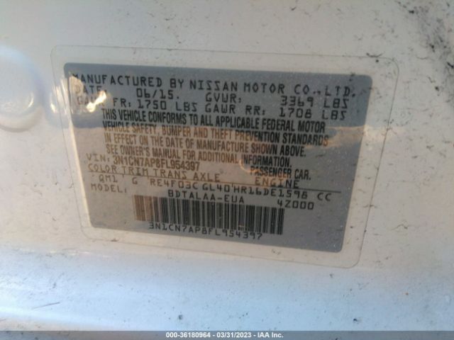 3N1CN7AP8FL954397 Nissan VERSA S