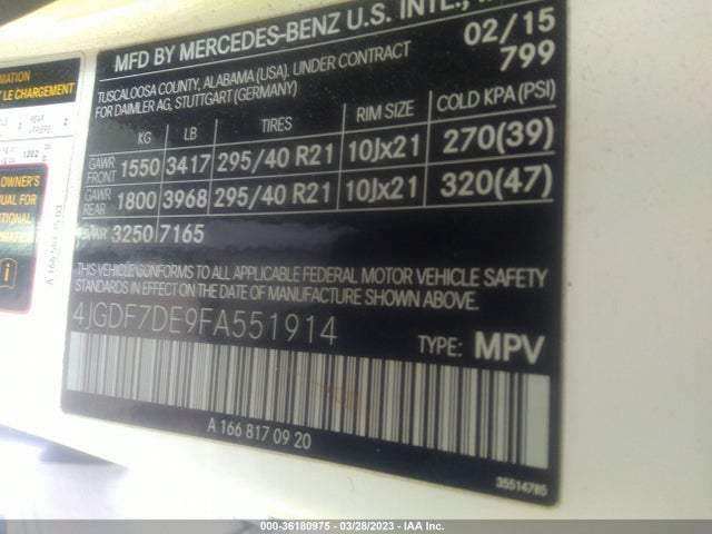4JGDF7DE9FA551914 Mercedes-Benz Gl-class Gl 550