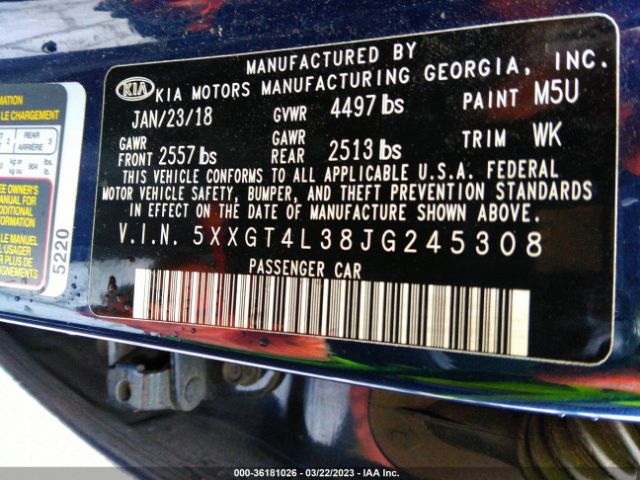 5XXGT4L38JG245308 KIA Optima S