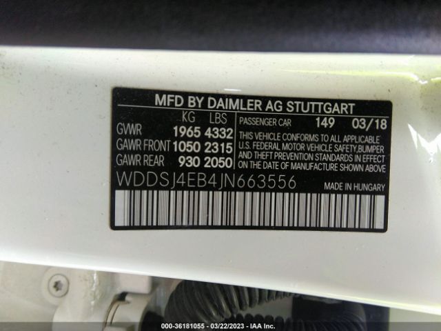 WDDSJ4EB4JN663556 Mercedes-Benz Cla Cla 250