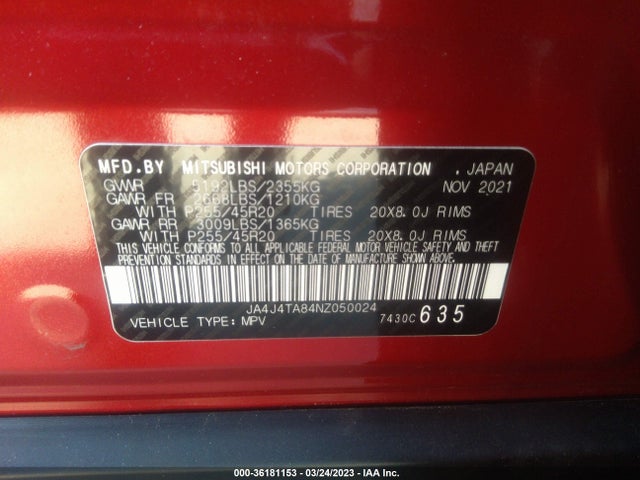 JA4J4TA84NZ050024 Mitsubishi Outlander Es