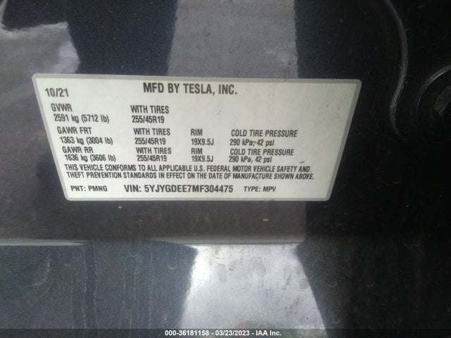 Tesla Model Y Long Range 2021 5YJYGDEE7MF304475 Image 10