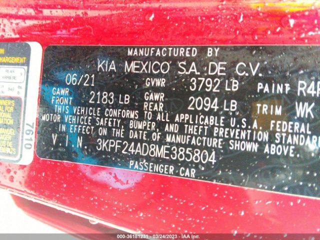 3KPF24AD8ME385804 KIA Forte Lxs
