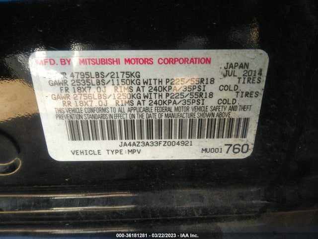 JA4AZ3A33FZ004921 Mitsubishi Outlander Se