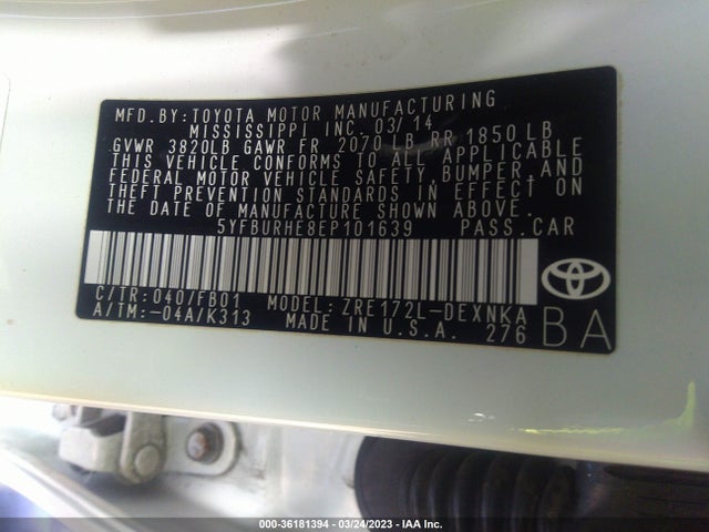 Toyota Corolla L/le/s/s Plus/le Plus 2014 5YFBURHE8EP101639 Image 11
