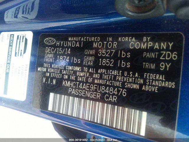 2015 HYUNDAI ACCENT GLS VIN: KMHCT4AE9FU848476
