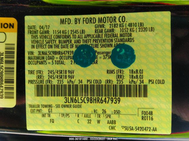 3LN6L5C98HR647939 Lincoln MKZ SELECT