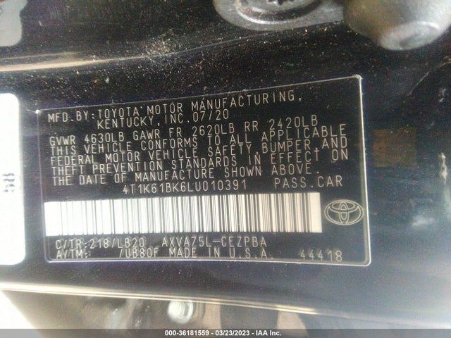 2020 Toyota Camry, VIN: 4T1K61BK6LU010391