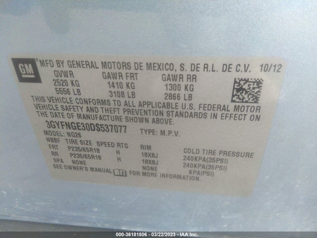 2013 CADILLAC SRX LUXURY COLLECTION VIN: 3GYFNGE30DS537077