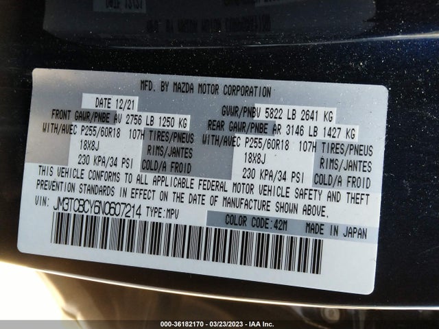 2022 Mazda CX-9, VIN: JM3TCBCY6N0607214