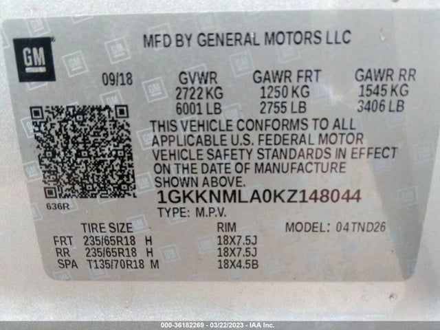 GMC ACADIA SLT 2019 1GKKNMLA0KZ148044 Image 9
