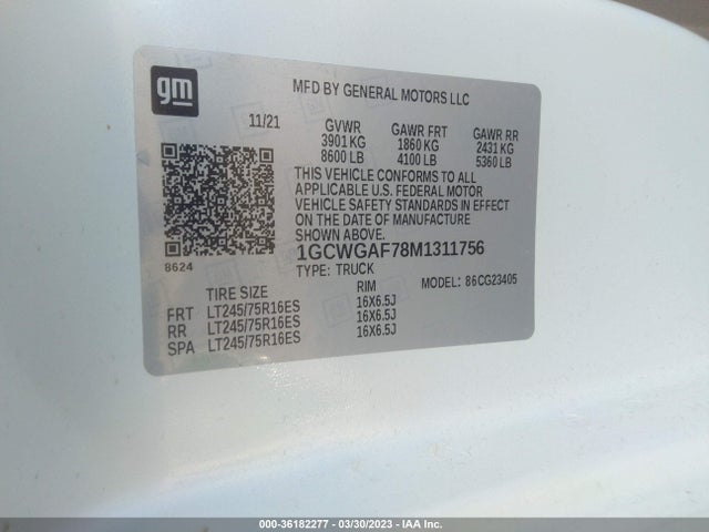 Chevrolet EXPRESS CARGO VAN 2021 1GCWGAF78M1311756 Image 9