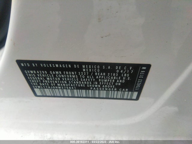 3VWL17AJ0HM375841 Volkswagen Jetta 1.8t Sel