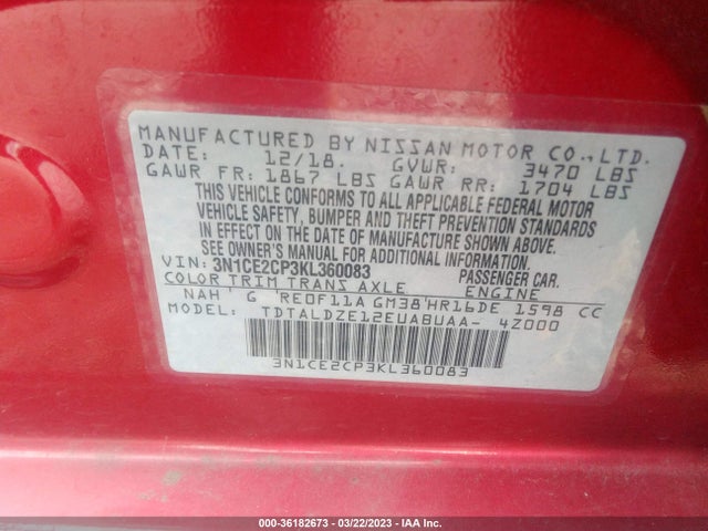 Nissan Versa Note Sv 2019 3N1CE2CP3KL360083 Image 10