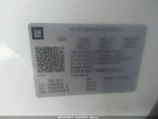 1GKKNKLS8MZ116913 GMC ACADIA SLE