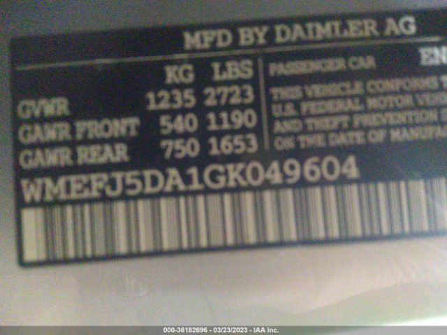 WMEFJ5DA1GK049604 Smart Fortwo Passion/pure/prime/proxy