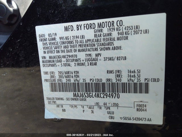 2019 FORD ECOSPORT SE VIN: MAJ6S3GL4KC294970